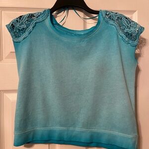 Aeropostale Turquoise Lace Shoulder Blouse